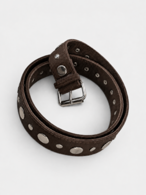 Double Studs Belt Dark Brown